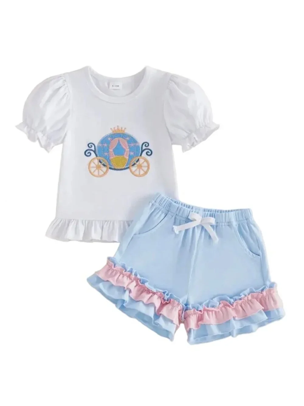Girl's Blue & Pink Princess Carriage Short Set